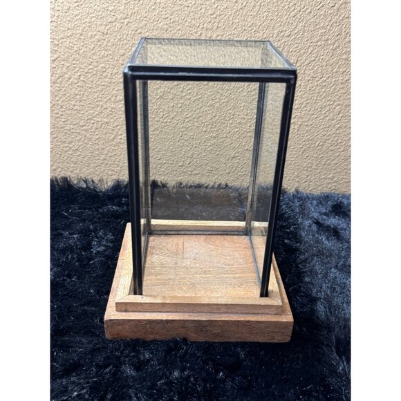 Small Square Glass Hurricane Candle Holder With Wood Base By World Market - Picture 1 of 8